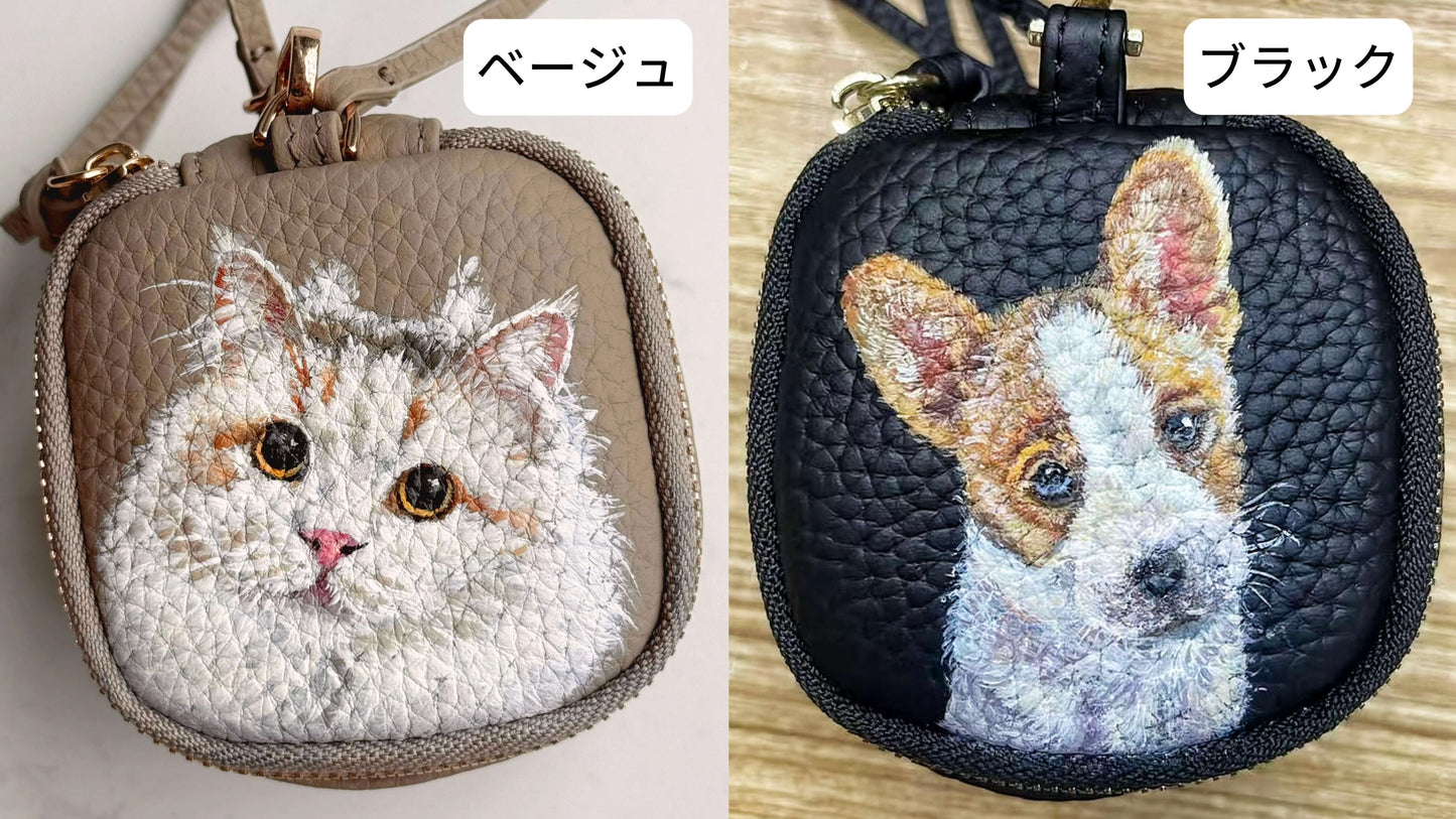 牛革の手描きポーチ
